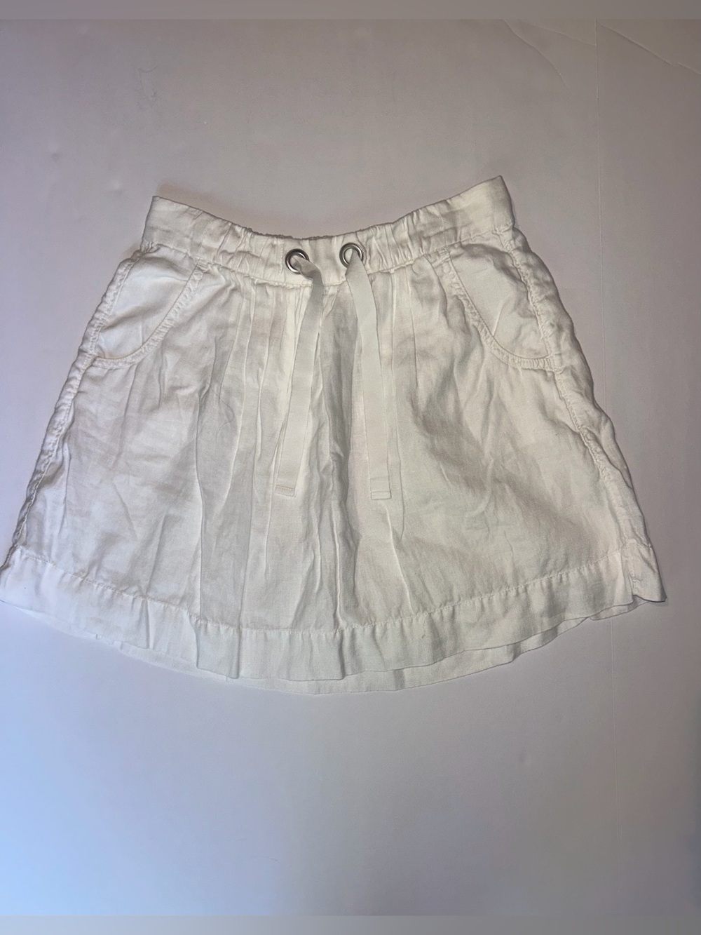 J. Crew Womens Mini Skirt, Size 0, White, 100% Linen, Drawstring